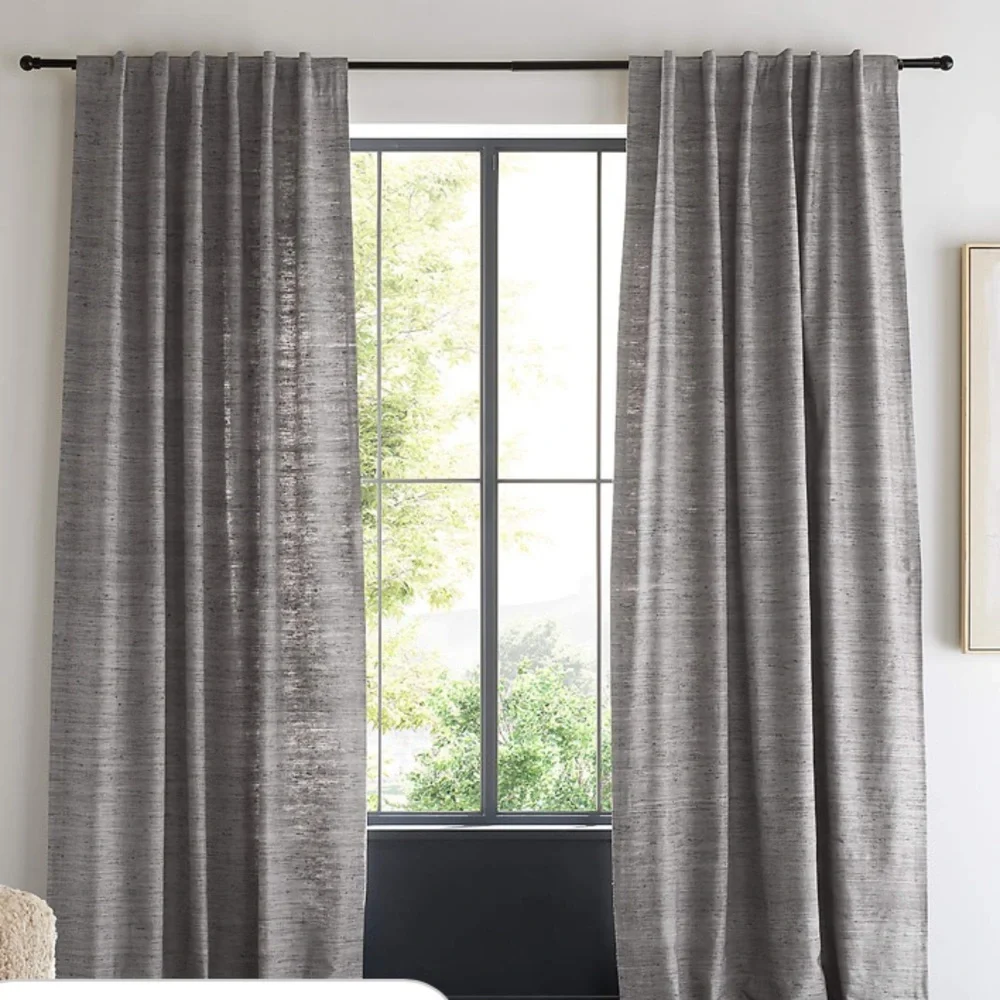 CRATE & BARREL TREVINO COTTON SILK BLEND LINED DRAPERY PANEL SET OF 2 - 52 x 120